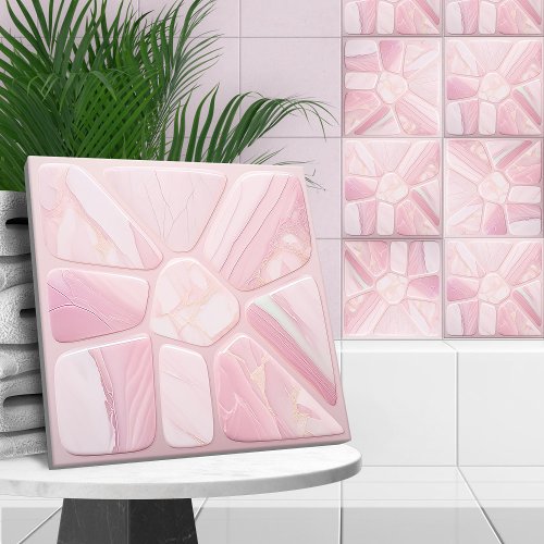 Rose quartz Flower Abstract Cellular Art Ceramic Tile