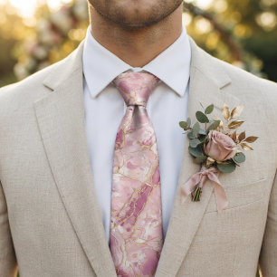 Rose Quartz & Gold Marble Neck Tie