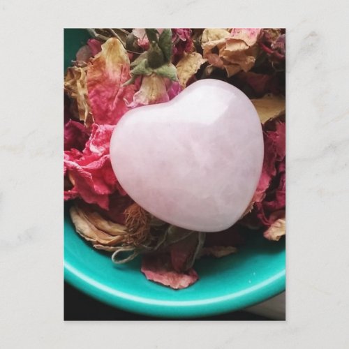 Rose Quartz Heart in a Bed of Rose Petals Postcard
