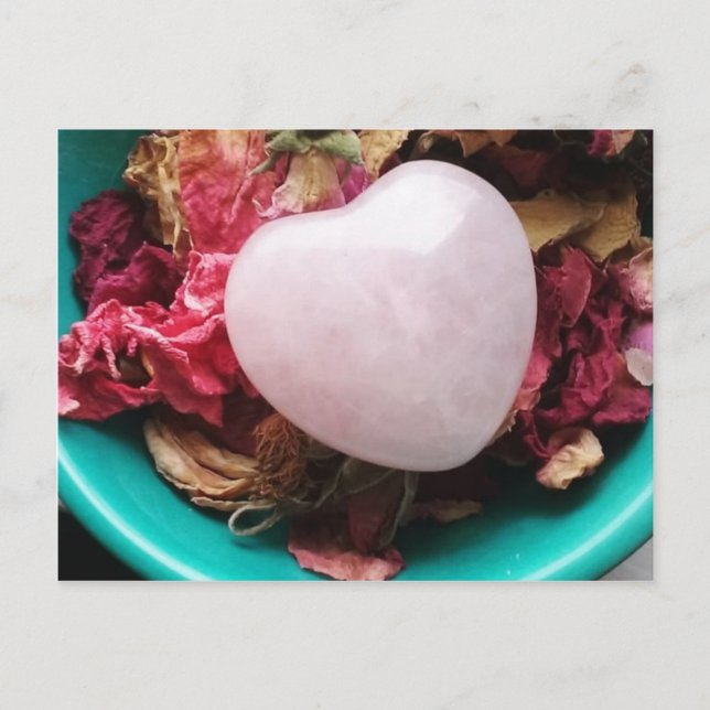 Rose Quartz Heart in a Bed of Rose Petals Postcard (Front)