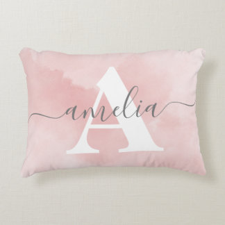 Rose Quartz Monogram Pink Script Name Personalized Accent Pillow