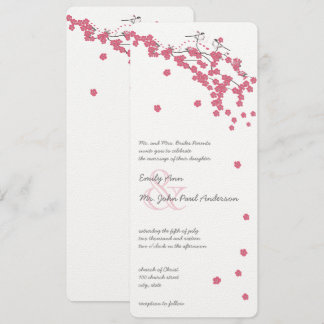 Rose Quartz Pink Cherry Blossom Chickadee Wedding Invitation