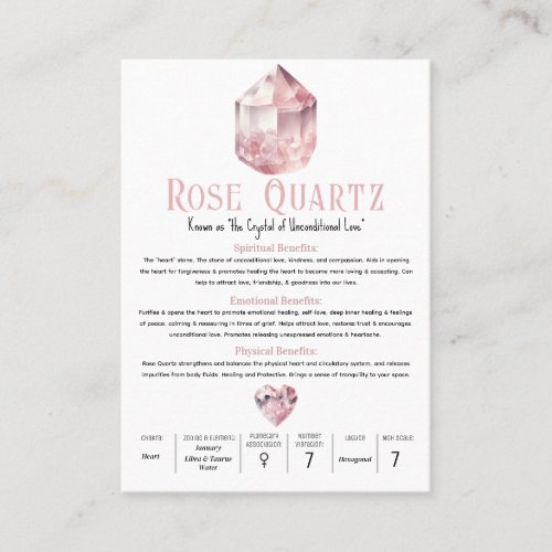 Rose Quartz Pink Crystal Metaphysical Meaning  Business Card