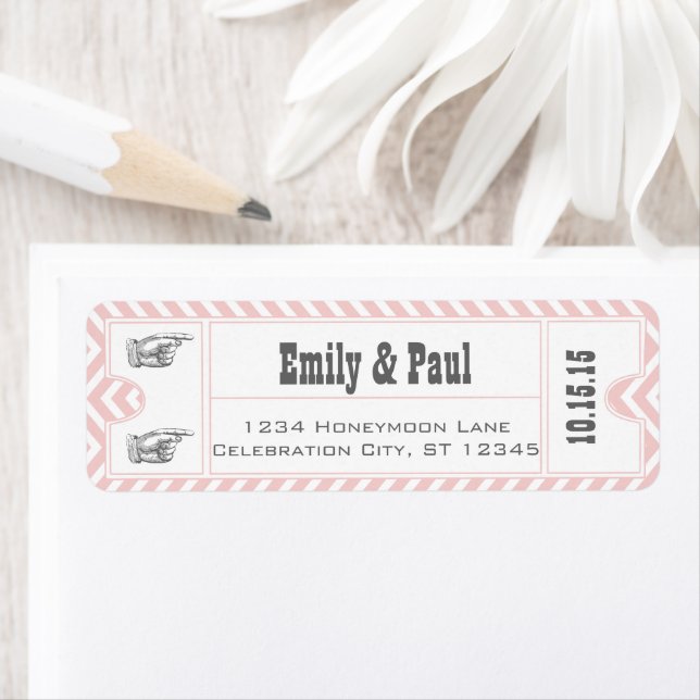 ROSE QUARTZ PINK Wedding Save the Date TICKET Label (Insitu)