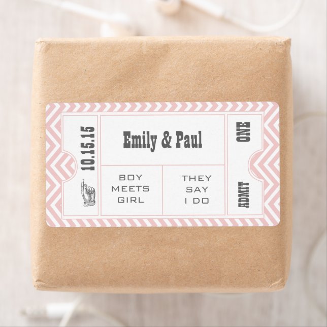 ROSE QUARTZ PINK Wedding Save the Date TICKET Label (Insitu)