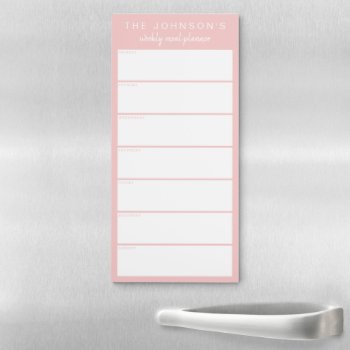 Rose Quartz Pink Weekly Meal Planner Magnetic Notepad by StripyStripes at Zazzle