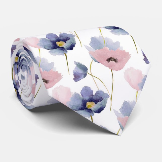 Rose Quartz & Serenity Floral Pattern Neck Tie (Rolled)