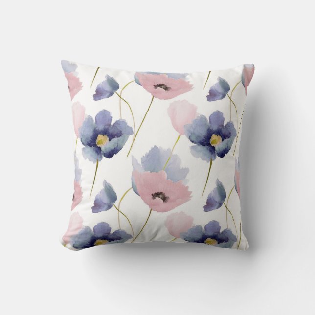 Rose Quartz & Serenity Floral Pattern Throw Pillow (Front)