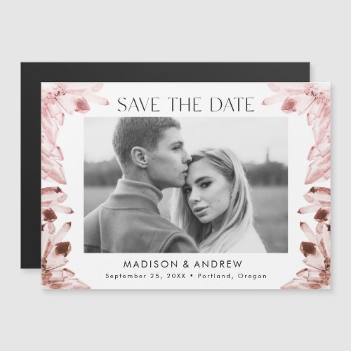 Rose Quartz Watercolor Crystal Photo Save the Date Magnetic Invitation