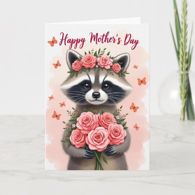 Rose Raccoon Mothers Day Card (Front)