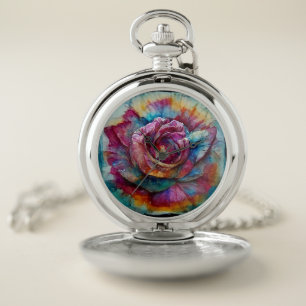 Rose Rainbow Watercolor Pocket Watch