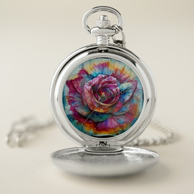 Rose Rainbow Watercolor  Pocket Watch (Inside)