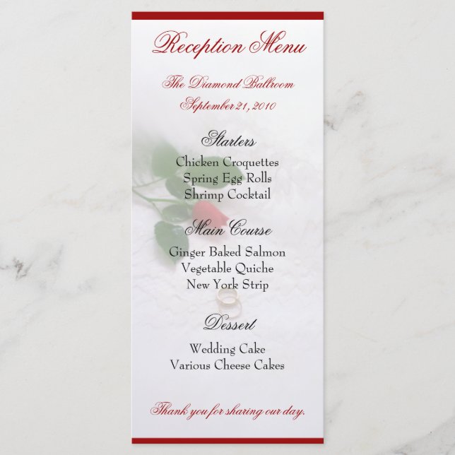 Rose Reception Menus (Front)