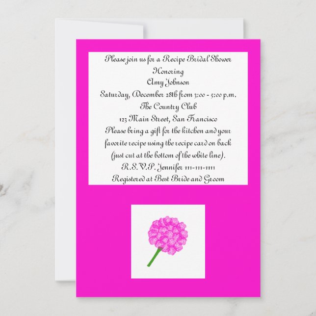 Rose Recipe Card Recipe Bridal Shower Invitation (Front)