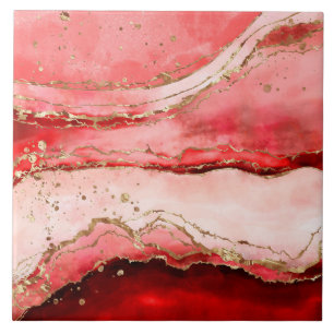 Rose Red Abstract Watercolor Ceramic Tile