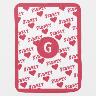 Rose Red Cute Monogram Personalized Name Girl Baby Blanket