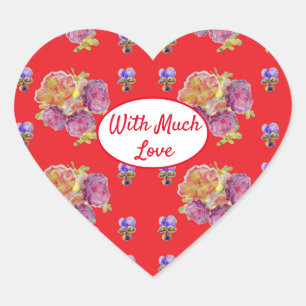 Rose Red Floral Roses Vintage Garden Retro Love Heart Sticker