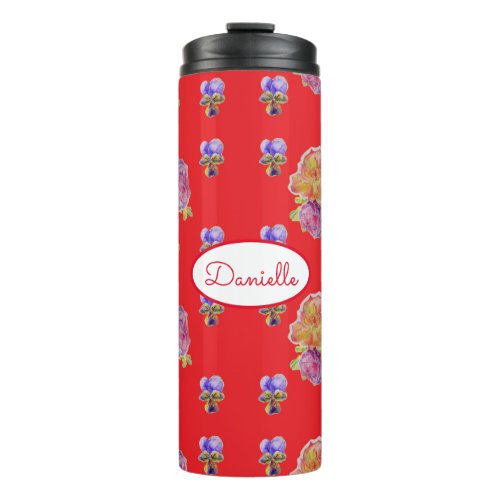 Rose Red Floral Roses Vintage Garden Womans Retro Thermal Tumbler