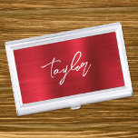 Rose Red Foil Modern Brush Script First Name Business Card Case<br><div class="desc">A first name business card case holder for her. The script is a lovely, brush stroke modern handwritten script that is a perfect gift. The decorative brush stroke style can be centered if your given name needs a different placement than this popular millennial first name for girls. You may also...</div>