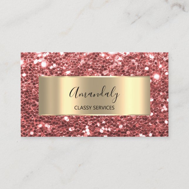 Rose Red Gold Frame Glitter QR Code   Business Car Business Card (Front)