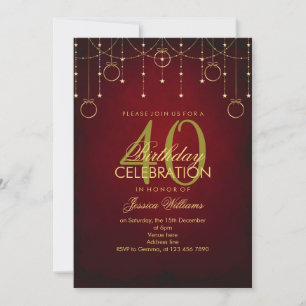 Rose Red & Gold Glitter Decoration Birthday Invitation