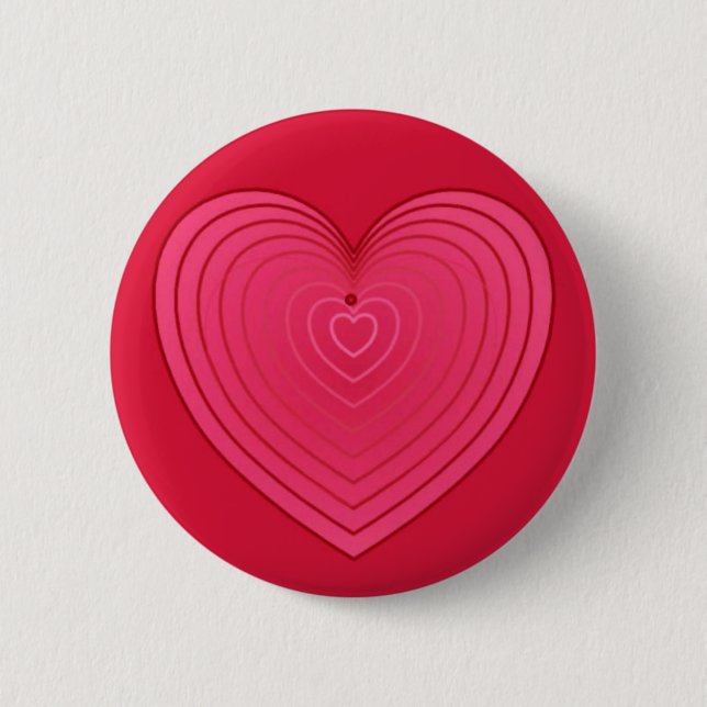 Rose red heart on a deeper red background button (Front)