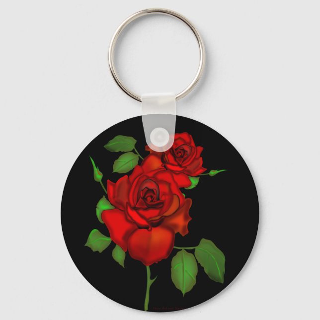 Rose Red Illustration Keychain (Front)