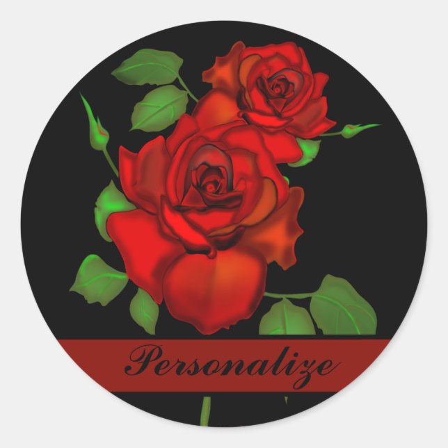 Rose Red Illustration Personalize Classic Round Sticker (Front)