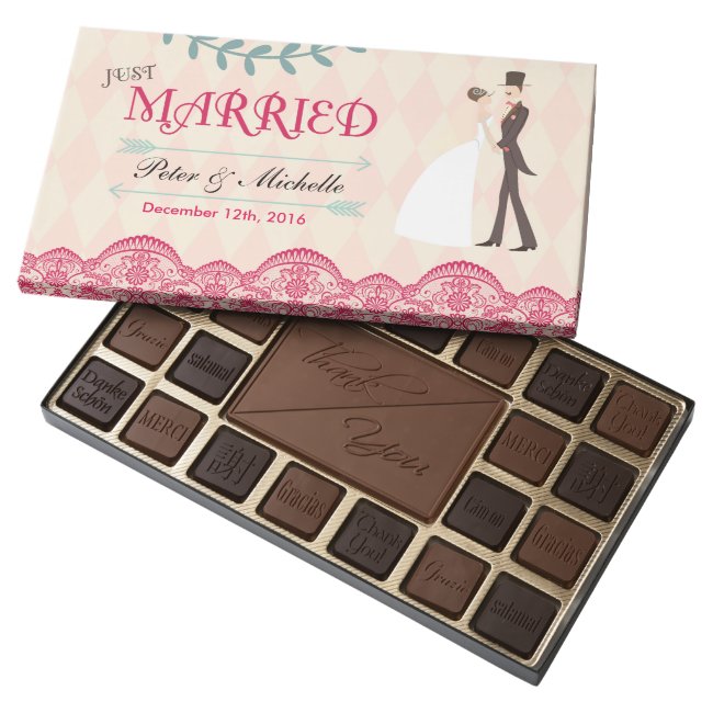 Rose Red Lace Just Married Wedding Chocolates Box