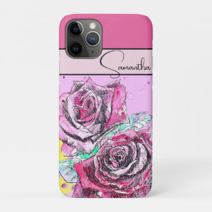 Rose Red pink Watercolor Roses floral Flower Phone iPhone 11 Pro Case