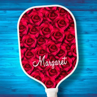 Rose Red Roses Elegant Script Floral Custom Name