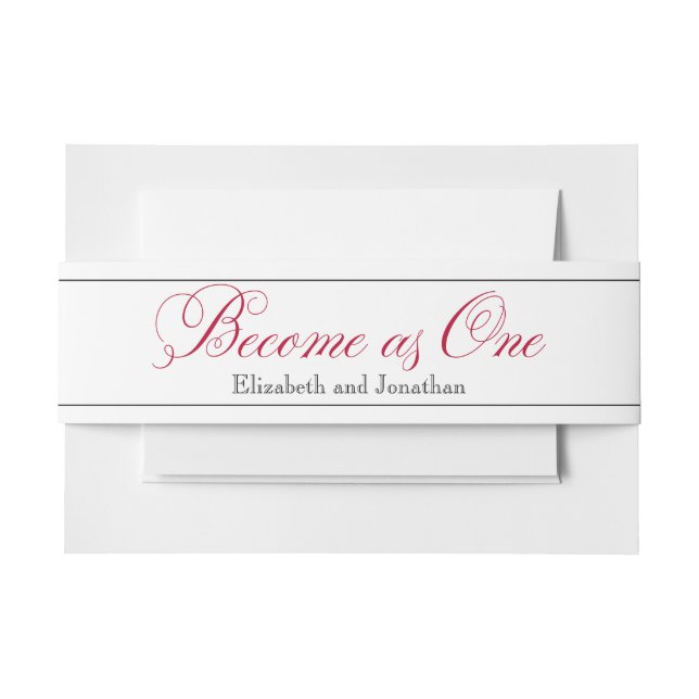 Rose Red Script Become as One Wedding Belly Band (Front Example)