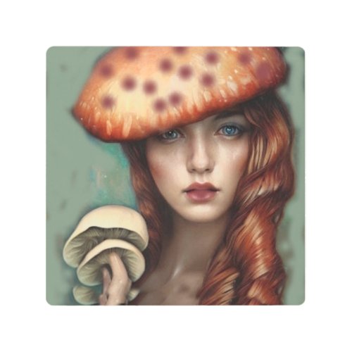 rose red vintage mushroom  metal print