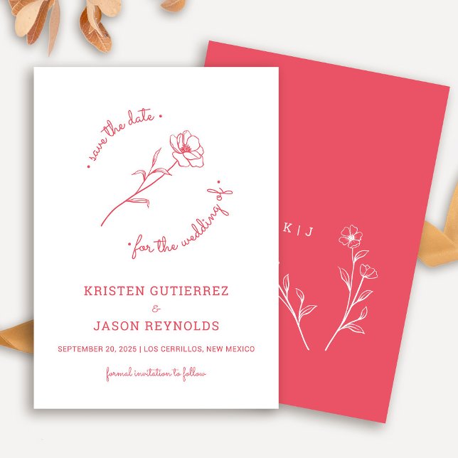 Rose Red Wildflower Save The Date Invitation (Rose Red Wildflower Save The Date)