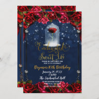 Rose Reds Navy Blue & Gold Sweet 16 Party