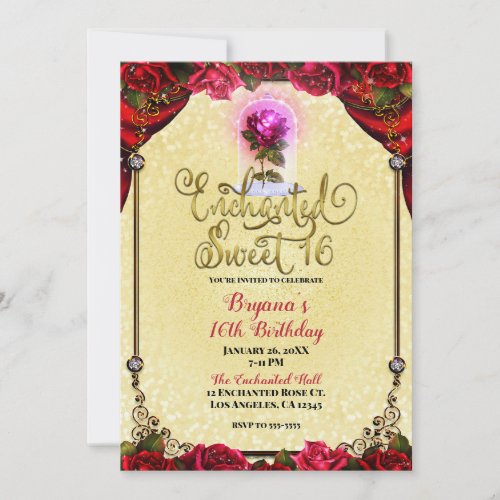 Rose Reds Yellow  Gold Sweet 16 16th Party  Invitation