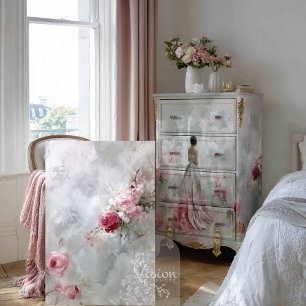 Rose Reverie III Soft Pink Roses Light Grey Tissue Paper