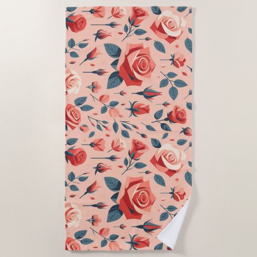 Rose Rhapsody Pattern Beach Towel