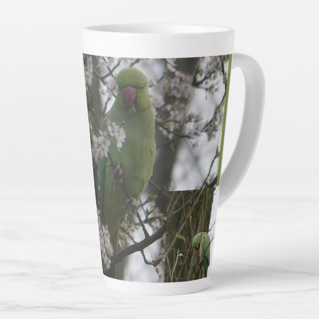 Rose-ringed Parakeet in Blossom Tree Latte Mug (Right Angle)