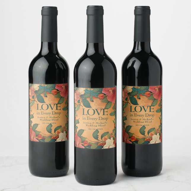🌹 Rose Romance: Art Nouveau Splendor Wine Label (Bottles)