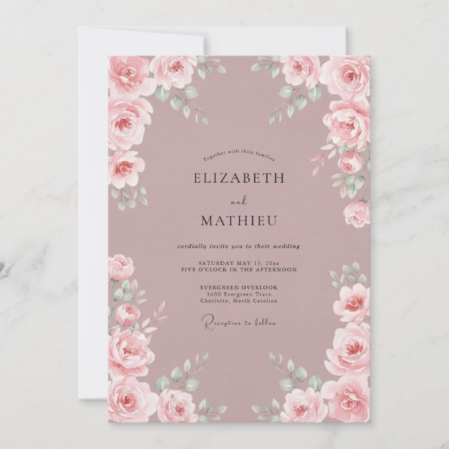 Rose Romantic Floral Wedding Invitation (Front)