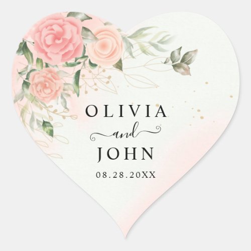 Rose Romantic Watercolor Wedding Pink Floral Heart Sticker