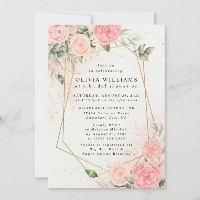 Rose Romantic Watercolor Wedding Pink Floral Invit Invitation (Front)
