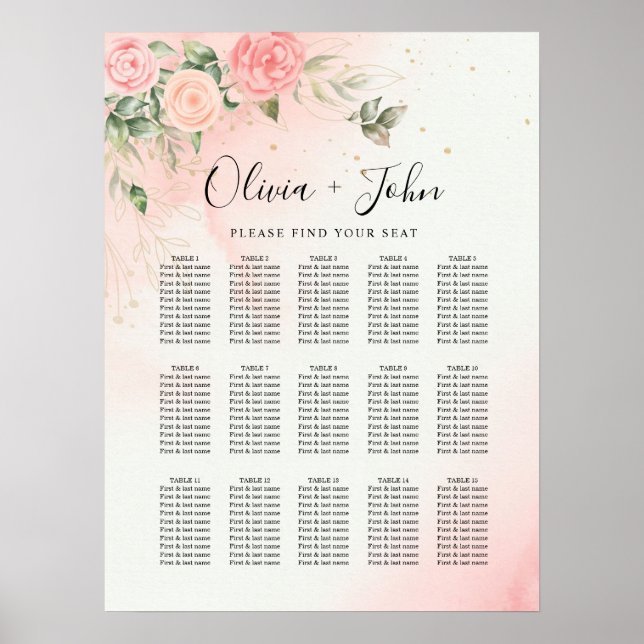 Rose Romantic Watercolor Wedding Pink Floral Poster (Front)