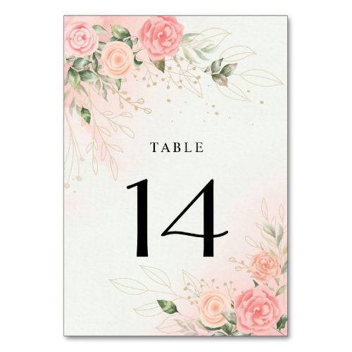 Rose Romantic Watercolor Wedding Pink Floral Table Number