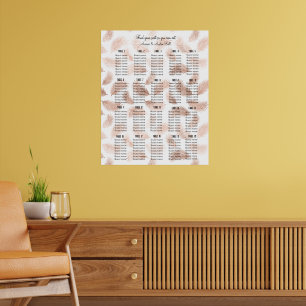 Rose Rose Faux Foil Leaves on White Seating Chart