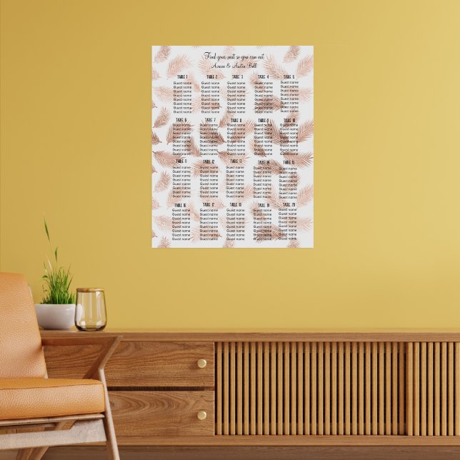 Rose Rose Faux Foil Leaves on White Seating Chart (Living Room 2)