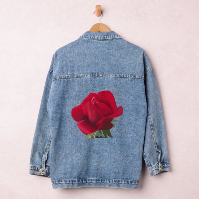 Rose rouge Red rose Denim Jacket Zazzle
