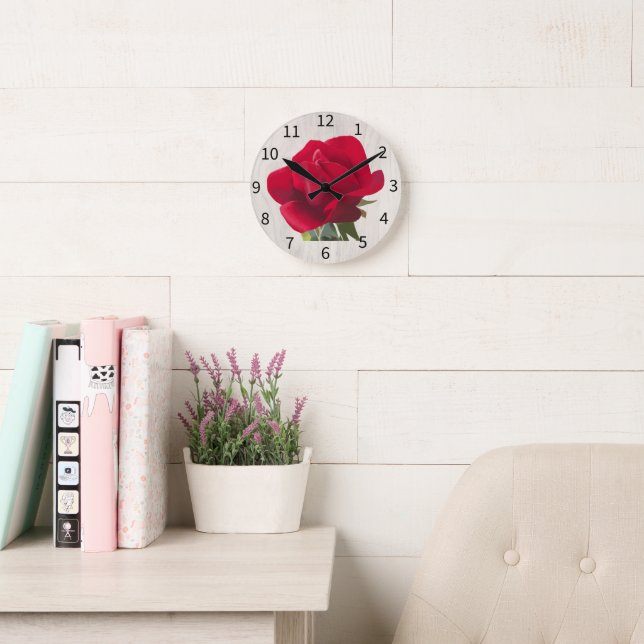 Rose rouge - Red rose  Round Clock (Reading Room)