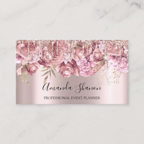 Rose Royal Drips Roses Logo Event Planner  Business Card